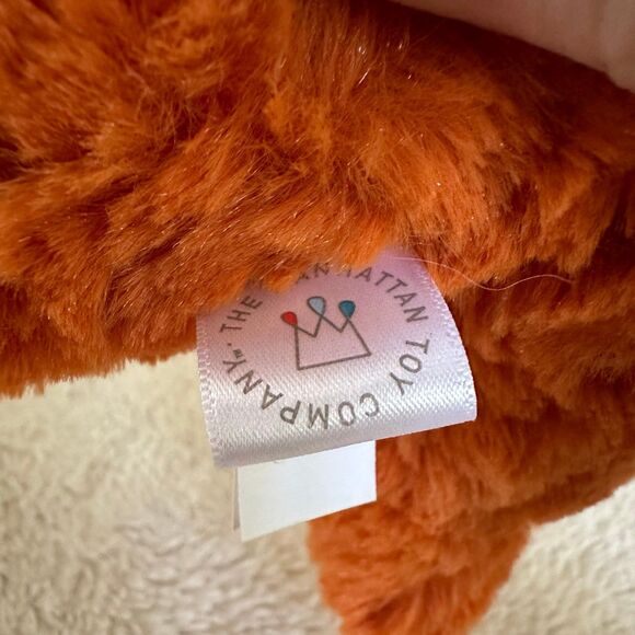 Manhattan Toy Co Orange Dinosaur Triceratops 9” Striped Knit Hat Plush - Picture 4 of 5